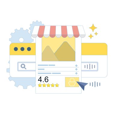 Ses arama konsepti. SEO optimizasyonu, dijital asistan, ses araması, ürün keşfinin iyileştirilmesi ve kullanıcı bağlanması. optimize edilmiş e-ticaret ürün sayfası. düz tasarım illüstrasyon