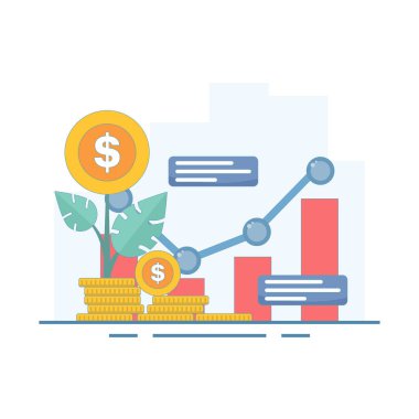 büyüyen ekonomik ve finansal konsept. Artan gelir, artan iş geliri veya kar, artan yatırım geliri, yatırım karı, gelir ve ikramiye. düz tasarım illüstrasyon.