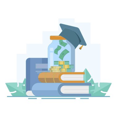 Eğitim parası bütçe konsepti. Eğitim, üniversite ve üniversite harçlarına yatırım yapmak. Eğitim ve bilgi için para. Finansal eğitim. Düz vektör çizimi