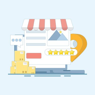 İş Değerlendirme ve İnceleme konsepti, kullanıcılara konum tabanlı tebligatlar göndermek. Yerel Pazarlama için coğrafya. Yerel işletme SEO 'su, küçük işletme lokasyonlu iş listesi.