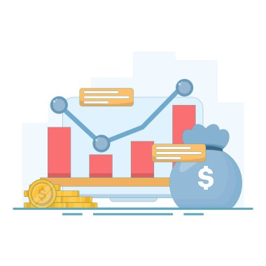 büyüyen ekonomik ve finansal konsept. Artan gelir, artan iş geliri veya kar, artan yatırım geliri, yatırım karı, gelir ve ikramiye. düz tasarım illüstrasyon.