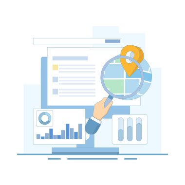 SEO kavramı, Arama Motoru optimizasyonu, İş Haritası ile Arama Motoru Sonuç Sayfası. Arama Motoru Haritası, Arama Motorları Arama Sonuçlarında İş Konumlarını Göster. Organik SEO.