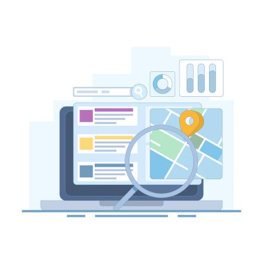 SEO kavramı, Arama Motoru optimizasyonu, İş Haritası ile Arama Motoru Sonuç Sayfası. Arama Motoru Haritası, Arama Motorları Arama Sonuçlarında İş Konumlarını Göster. Organik SEO.