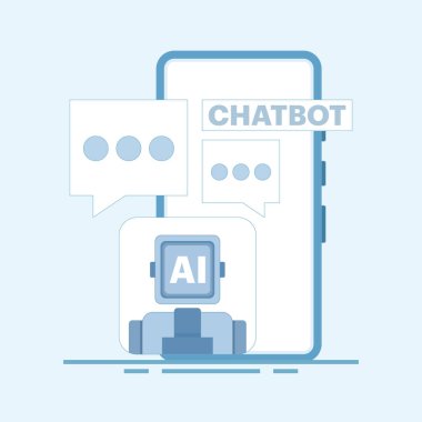 Chatbot vektör çizimi. Yapay zeka sohbet ekranının gelecekteki konsepti. Sohbet robotu uygulaması ile sohbet ediyorum. Yapay zeka robot asistanı, yapay zeka robot asistanı, online müşteri desteği..