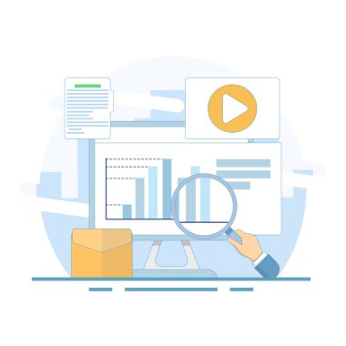 Dijital pazarlama kavramı, sosyal medya SEO pazarlaması. Müşteri dönüşümünü, sosyal medyayı, SEO optimizasyonunu, sosyal medya pazarlamasını arttırmak için dijital pazarlama. düz tasarım illüstrasyon.