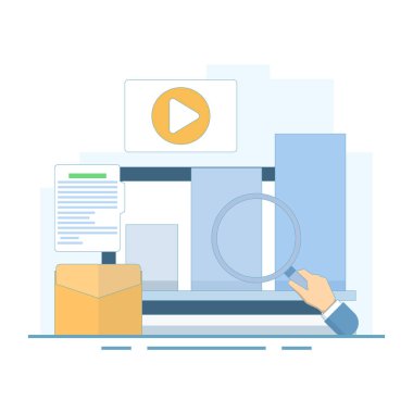 Dijital pazarlama kavramı, sosyal medya SEO pazarlaması. Müşteri dönüşümünü, sosyal medyayı, SEO optimizasyonunu, sosyal medya pazarlamasını arttırmak için dijital pazarlama. düz tasarım illüstrasyon.