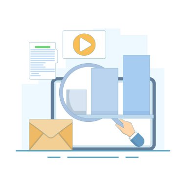Dijital pazarlama kavramı, sosyal medya SEO pazarlaması. Müşteri dönüşümünü, sosyal medyayı, SEO optimizasyonunu, sosyal medya pazarlamasını arttırmak için dijital pazarlama. düz tasarım illüstrasyon.