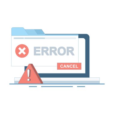 Sistem hatası önleme konsepti. İşletim sistemi hatası ve uyarı uyarısı, hata mesajı. İşletim sistemi hatası, pencere işletim sistemi hatası uyarısı. düz tasarım illüstrasyon.