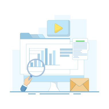 Dijital pazarlama kavramı, sosyal medya SEO pazarlaması. Müşteri dönüşümünü, sosyal medyayı, SEO optimizasyonunu, sosyal medya pazarlamasını arttırmak için dijital pazarlama. düz tasarım illüstrasyon.