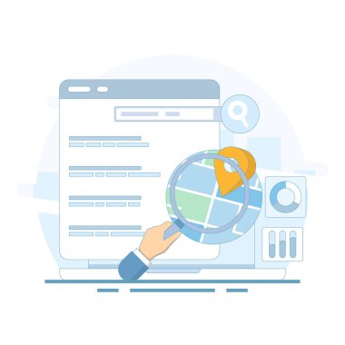 SEO kavramı, Arama Motoru optimizasyonu, İş Haritası ile Arama Motoru Sonuç Sayfası. Arama Motoru Haritası, Arama Motorları Arama Sonuçlarında İş Konumlarını Göster. Organik SEO.