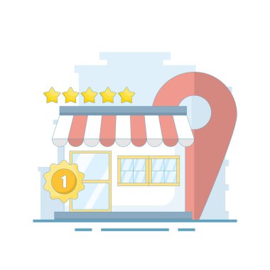 Müşteri çekmek için yerel iş pazarlama stratejisi ve SEO, SEO tabanlı tasviri. Trafik ve arama motoru optimizasyonunu arttırmak için SEO. Arkaplanda düz vektör illüstrasyonu