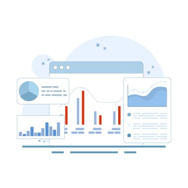 Veri analiz konsepti diyagramı. Veri analizi ve izleme web rapor panelinde. Monitörde diyagram. Monitör ve iş yatırım konsepti. Pasta çizelgesi. düz dizayn.