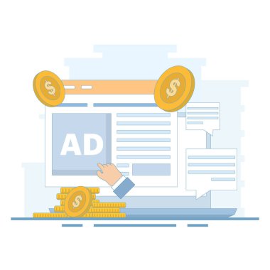 Web sitesi reklamcılığı, tıklama başına maliyet. İnternetteki reklamlar, reklamlar, internet siteleri için ödeme. Tıklama başına ödeme veya tıklama başına maliyet çevrimiçi para kazandırıyor. PPC reklam stratejileri.