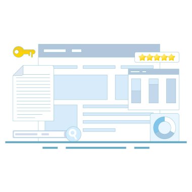 Anahtar kelime analiz kavramı, anahtar kelime araştırma araçları. Anahtar kelime yarışma analizi. Çoğu anahtar sözcük arandı. SEO anahtar sözcükler arama motoru sonuç sayfalarına hakim. Arkaplanda düz tasarım.