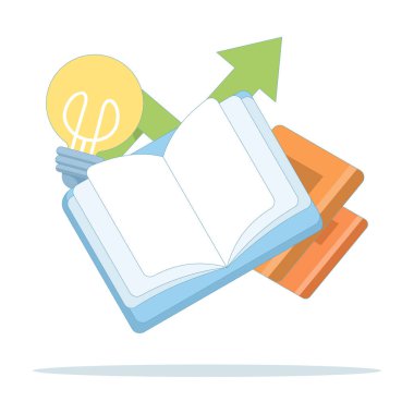 Bilgi gelişimi ve eğitim süreci kavramı. Eğitim ya da bilgi, beceri geliştirme yolunda atılmış bir adımdır. Arkaplanda düz vektör tasarımı çizimi.