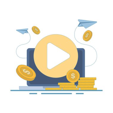 Live Streaming Video ile Sosyal Medya Konsepti. Sosyal medya kanallarından canlı yayın videosu. Eğlence içeriği için yeni yaratıcı içerik fikri. Arkaplanda düz vektör illüstrasyonu.