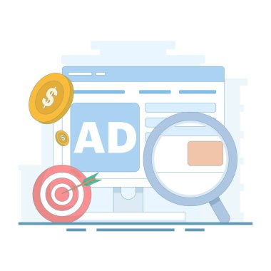 Ücretli Pazarlama Konsepti, PPC Kampanyaları web sitesi trafiğini artırıyor. Dijital reklamcılık, Arama Pazarlama, PPC Reklamcılık. İnternet sitesi tanıtımı için PPC reklamı. Düz tasarım çizimi.