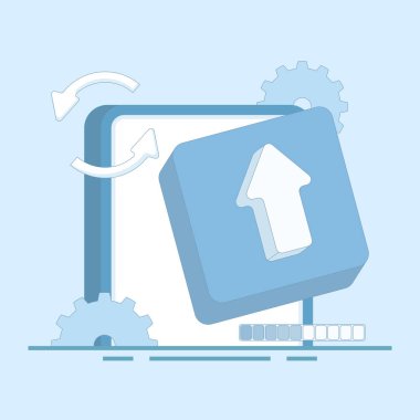 Güncelleme süreci kavramı. Son sürüme güncelle. Sistem güncellemesi, sistem yazılımının son sürümüne güncelle. Cihazların ve yazılımın son teknoloji güncellemesi ve bakımı.