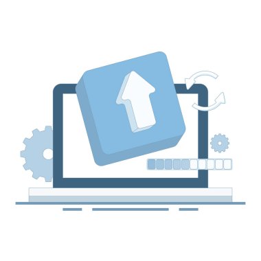 Güncelleme süreci kavramı. Son sürüme güncelle. Sistem güncellemesi, sistem yazılımının son sürümüne güncelle. Cihazların ve yazılımın son teknoloji güncellemesi ve bakımı.