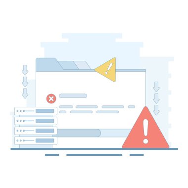 Sunucu hataları ve arızaları. Zavallı sunucu kalitesi. Sunucu Devre dışı. Trafik seli ve DNS sorunları var. Bağlantı kesildi. Sunucu hataları ve arızaları. Arkaplanda düz illüstrasyon.