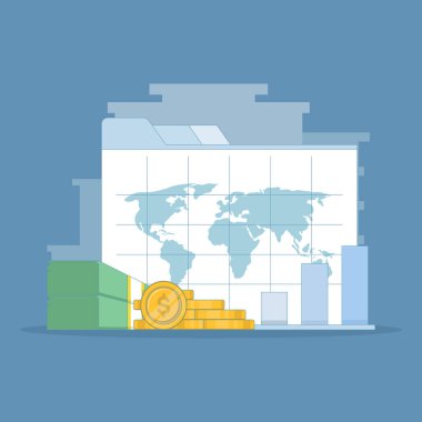 Finansal veri kavramı veya yatırım piyasa kar raporu. İş Veri Analizi. Grafikleri ve istatistikleri olan analiz sekmesi. İş mali başarı raporu. düz tasarım illüstrasyon.