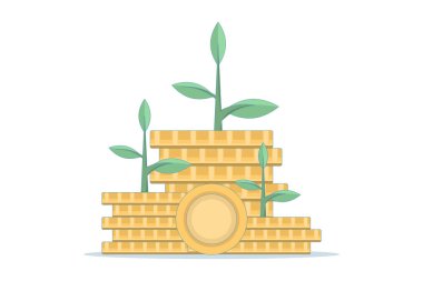 Büyüyen yatırım konsepti. Bitkilerle sürdürülebilir yatırım yoluyla finansal büyüme. Artan kar, gelir ve iş değeri. arkaplanda düz tasarım çizimi.