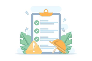 İş güvenliği ve sağlık konsepti. Kamu hizmetleri işyerindeki işçileri sağlık ve güvenlik tehlikelerinden korur. İş güvenliği düzenlemeleri ve sağlık denetimlerini OSHA kapsıyor.