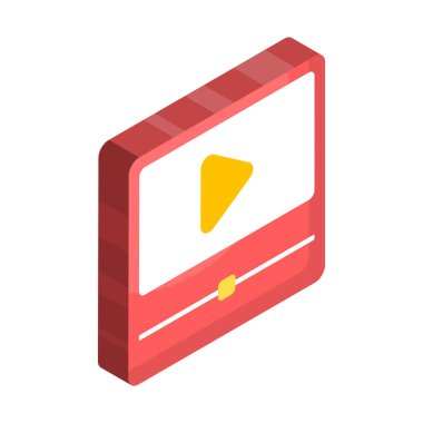 Isometric video simgesi tasarımı. Dizüstü bilgisayarda video oynatıcı, webinar konsepti, çevrimiçi iş eğitimi, eğitim veya e-öğrenim ve video dersleri, düz vektör illüstrasyonu.