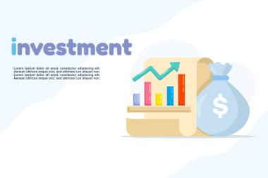 Yatırım planlama, kişisel finans, tasarruf ve yatırım kavramları. Yatırım stratejileri ve getirileri. Yatırım, tasarruf ve kişisel finans. Para kazanmak. İzole edilmiş düz vektör çizimi.