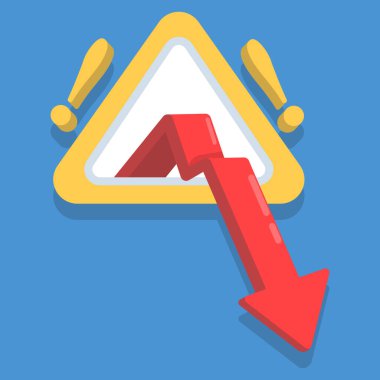 Ekonomik durgunluk uyarısı kavramı. Yatırım riskleri ve durgunluk. Aşağı ok grafiğiyle finansal piyasa çöküyor. Küresel ekonomik kriz, azalan gelir ve kâr. Grafik ögeleri.