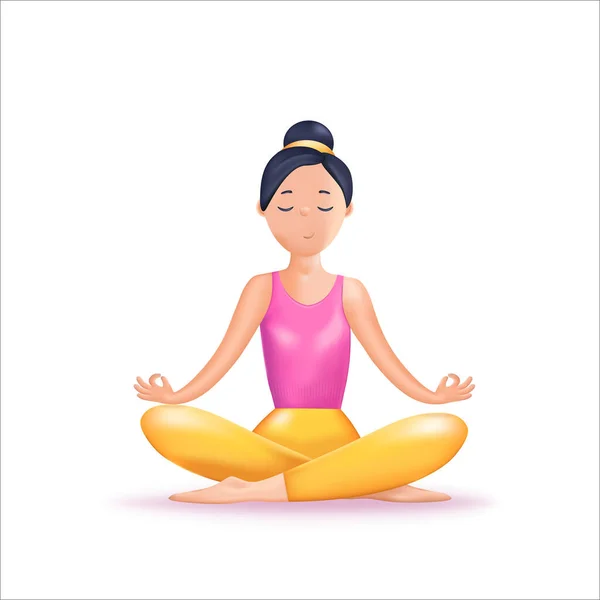 Meditation Illustration Happy Calm Woman Meditating Zen Yoga Meditation Relax — Stock Vector