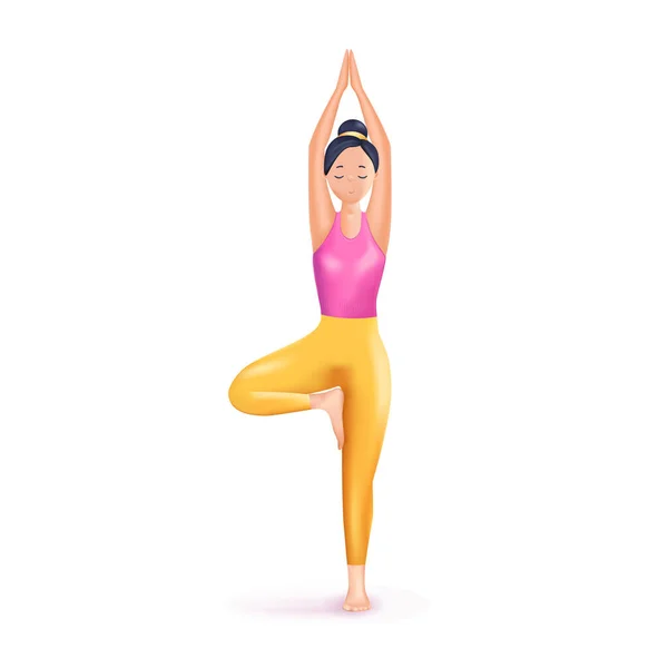 Meditation Illustration Glückliche Ruhige Frau Beim Meditieren Zen Yoga Meditation — Stockvektor