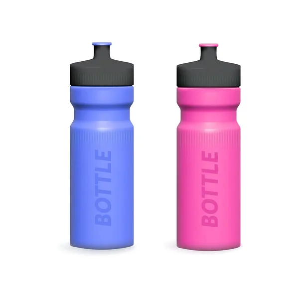 Borraccia Sportiva Plastica Blu Rosa Modello Modello Imballaggio Fotorealistico Illustrazione — Vettoriale Stock