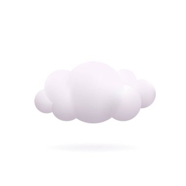Beyaz 3D bulut mavi arka planda izole edilmiş. Mavi gökyüzünde yumuşak yuvarlak kabarık bulut simgesi oluşturun. 3d geometrik şekil vektörü