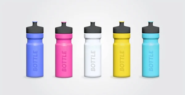 Collezione Bottiglia Plastica Opaca Sport Acqua Modello Modello Imballaggio Fotorealistico — Vettoriale Stock