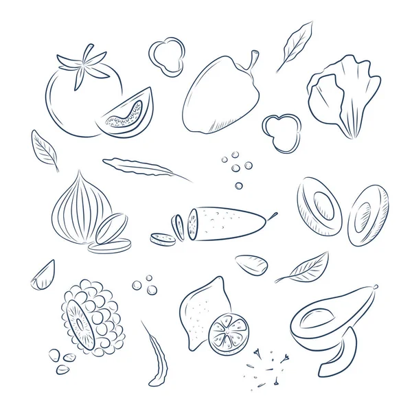 Set Croquis Illustration Alimentaire Noir Blanc Linéaire Eps — Image vectorielle