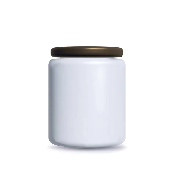 セラミックホワイトコンテナ お茶またはコーヒー 砂糖またはシリアル スパイスまたは粉末ブランディングパッケージベクトルテンプレートと乾燥製品の円筒形の箱の包装10 — ストックベクタ