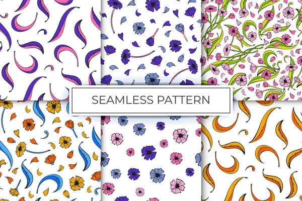 Collection Seamless Patterns Floral Patterns Simple Lines Multicolor Illustration Vector — Stock Vector