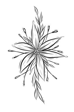 Çiçek grafikleri çizimi. Dövme izi siyah beyaz çizim çizim vektörü.