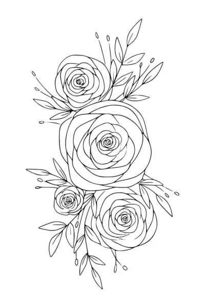 Collection Flower Graphics Black White Illustration Set Elements Illustration Vector — Stock Vector