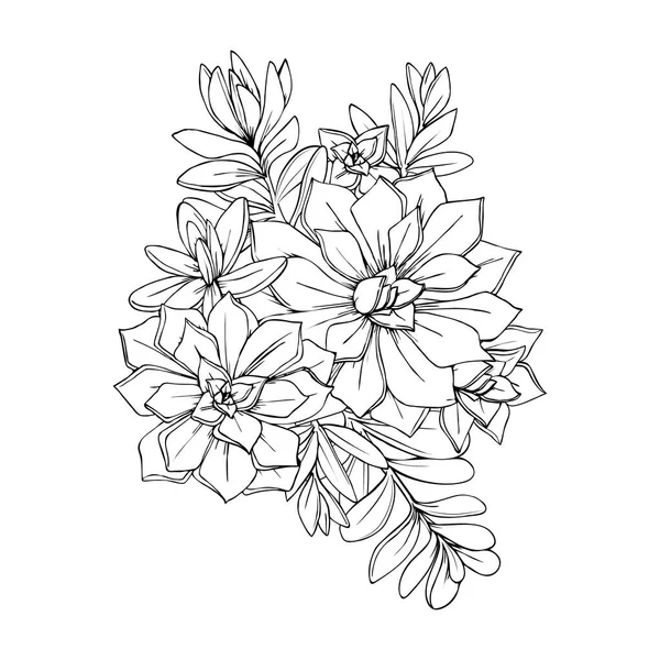 肉质花卉图解装饰元素黑白图解矢量 — 图库矢量图片