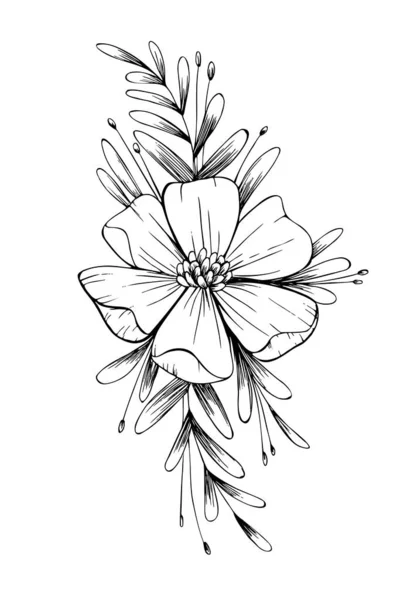 Fleur Illustration Croquis Main Levée Illustration Vecteur — Image vectorielle