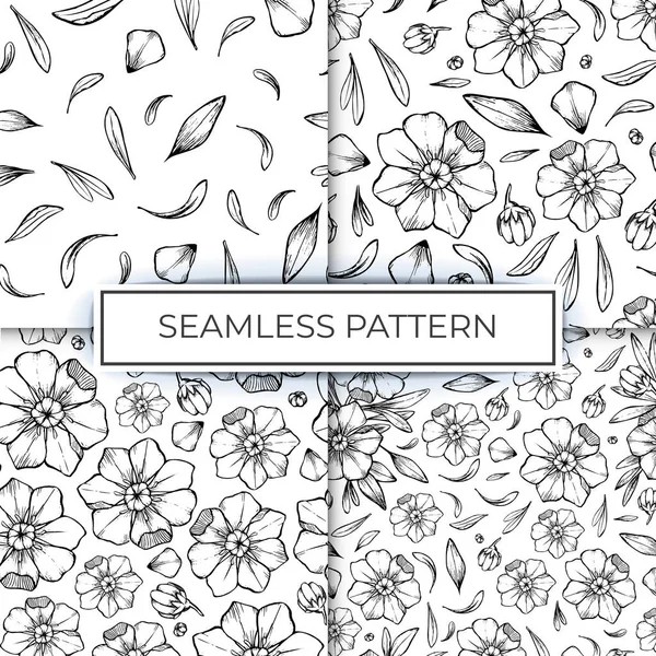 Sammlung Nahtloser Muster Floraler Muster Aus Einfachen Linien Lebt Illustrationsvektor — Stockvektor