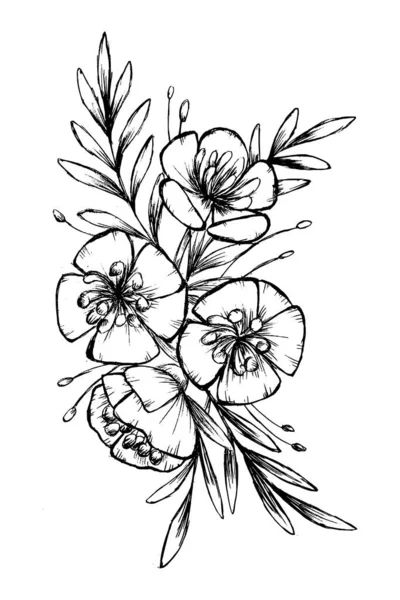 Boceto Dibujado Mano Líneas Textura Flores Boceto Tatuaje Ilustración Vector — Archivo Imágenes Vectoriales