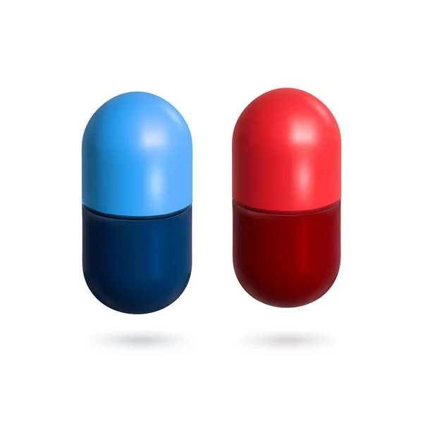 Set Pills Cápsulas Azul Vermelho Isolado Pronto Para Seu Design — Vetor de Stock