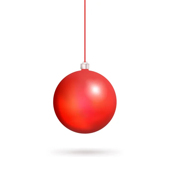 Bola Roja Navidad Con Lazo Decoración Año Nuevo Ilustración Vectorial — Vector de stock