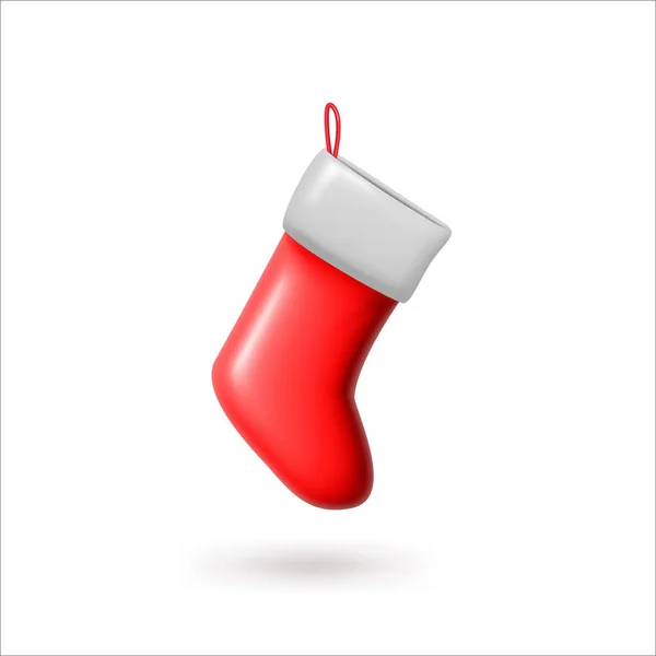 クリスマス ストッキング赤い靴下 3D最小ベクトルイラスト — ストックベクタ