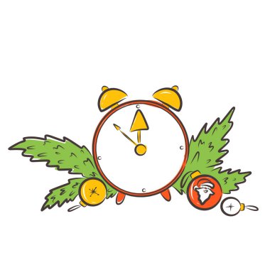 Stil sene kroki ile resimli saat gece yarısı çarpıcı doodle. Vektör formatında.