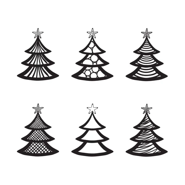 Conjunto Árboles Navidad Aislados Blanco Decoraciones Para Navidad Ilustración Vectorial — Vector de stock