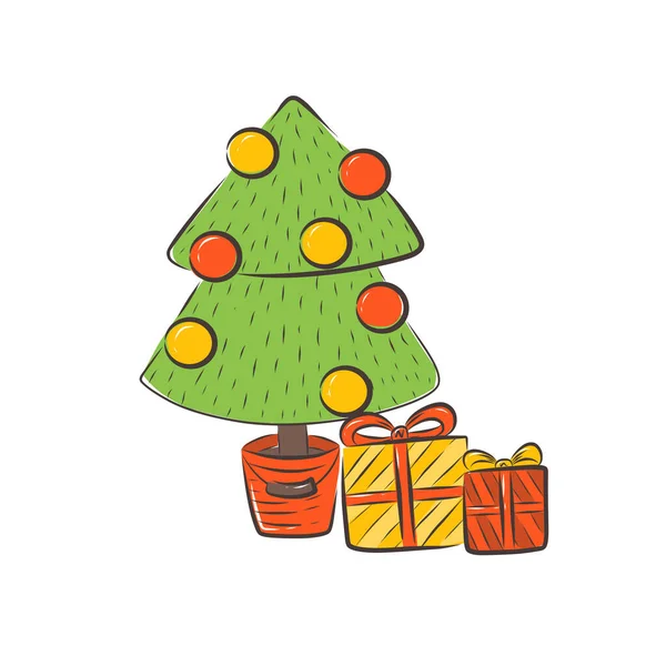 Karácsonyi Dekorációk Ünnepi Ajándékok Téli Kötött Gyapjú Ruhák Gyömbérkenyér Fák — Stock Vector